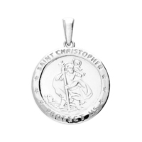 Sterling Silver St Christopher 22.5mm Single Sided Round Protect Us
