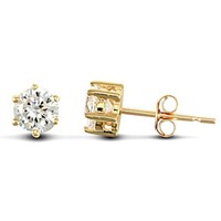 9ct Gold CZ 6 Claw Solitaire Stud Earrings-4mm