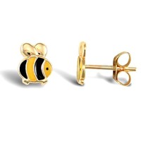 9ct Gold Enamel Bumble Bee Stud Earrings