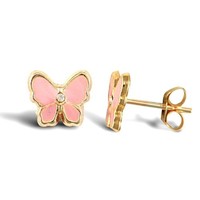 9ct Gold Pink Enamel Butterfly Stud Earrings