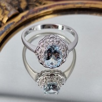 Pre-Owned Aquamarine & Diamond 9K White Gold Cluster Ring