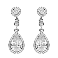 Sterling Silver Earring Micro cubic zirconia halo stud with pear cubic zirconia
