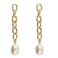 Sterling Silver Earring Yellow gold-plated white fresh water pearl chain link st