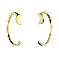 Sterling Silver Earring 12mm yellow gold plated flat moon pull through hoop