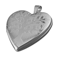 Sterling Silver Locket 20mm rhodium-plated heart with Tree of Life pattern