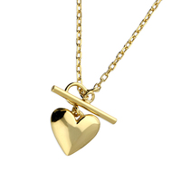 Sterling Silver Necklace 38-43cm yellow gold plated heart with T-bar