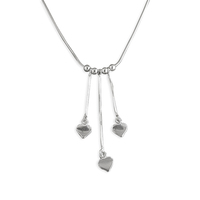 Sterling Silver Necklace 46cm/18in triple hearts-on-chains drops