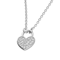 Sterling Silver Necklace 38-41cm/15"-16" cubic zirconia heart padlock