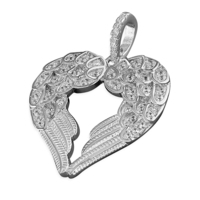 Sterling Silver Pendant Cubic zirconia heart-shaped double angel wing