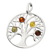 Sterling Silver Pendant Mixed amber 'Tree of Life' medallion