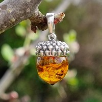 Sterling Silver Pendant Small cognac amber acorn
