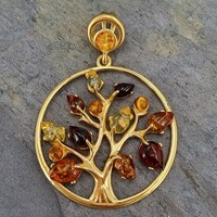 Sterling Silver Pendant Heavy mixed amber tree of life