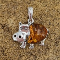 Sterling Silver Pendant Cognac amber hippopotamus