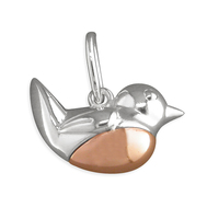 Sterling Silver Pendant Robin bird with rose gold breast