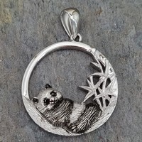 Sterling Silver Pendant  Oxidised rhodium-plated sleeping panda
