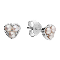 Sterling Silver Earring Three freshwater pearls within a textured heart stud