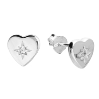 Sterling Silver Earrings Heart with cubic zirconia in diamond cut star stud