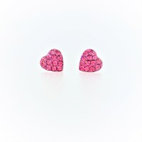 Sterling Silver Earring Pink crystal flat heart stud