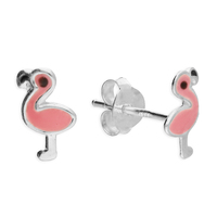 Sterling Silver Earring Small pink enamelled flamingo stud