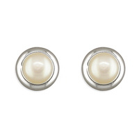 Sterling Silver Earring Medium freshwater pearl in disc stud