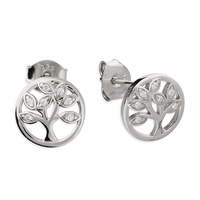 Sterling Silver Earring Cubic zirconia Tree of Life circle stud