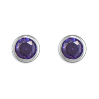 Sterling Silver Earring February birthstone rub over cubic zirconia stud