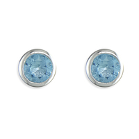 Sterling Silver Earring March birthstone rub over cubic zirconia stud