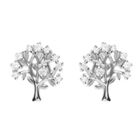 Sterling Silver Earring Cubic zirconia tree of life stud