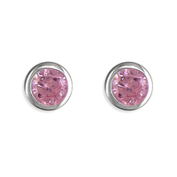 Sterling Silver Earring October birthstone rub over cubic zirconia stud