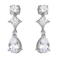 Sterling Silver Earring  AAA Cubic Zirconia round princess pear drop