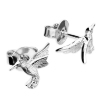Sterling Silver Earring  Hummingbird stud with cubic zirconia detail on the tail