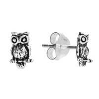 Sterling Silver Earring  Small owl perched on a branch stud