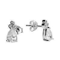 Sterling Silver Earring  Pear-shaped cubic zirconia drop with a cluster of three