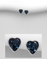 Sterling Silver Heart Stud Earrings Set with Austrian Crystals - a