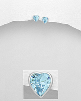 925 Sterling Silver Heart Stud Earrings with Austrian Crystal - c