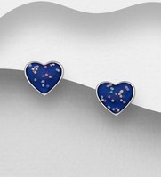 Sterling Silver Heart Stud Earrings, in Blue Enamel