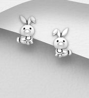 Sterling Silver Oxidized Bunny Rabbit Push-Back Earrings