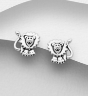 Sterling Silver Oxidized Lion Stud Earrings