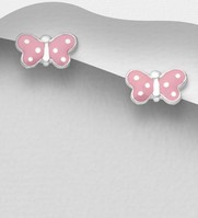 Sterling Silver Butterfly Stud Earrings in Light Pink