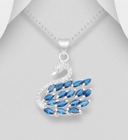 925 Sterling Silver Swan Necklace- Blue