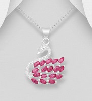 925 Sterling Silver Swan Necklace - Red