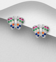 Sterling Silver Butterfly Stud Earrings Decorated With: Cubic Zirconia's