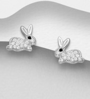 Sterling Silver Rabbit Stud Earrings Decorated With Cubic Zirconia's