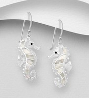 Sterling Silver Seahorse Hook Earrings Decorated With Shell/Coloured Enamel