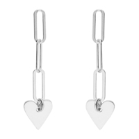 Sterling Silver Earring Chain link stud drop with hanging heart