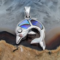 Abalone Shell Dolphin Silver Pendant
