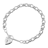 Sterling Silver Bracelet 12.5-15cm/5-6in fancy charm with padlock and safety chain