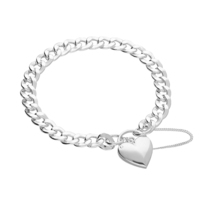 Sterling Silver Bracelet Hollow flat curb with heart padlock charm