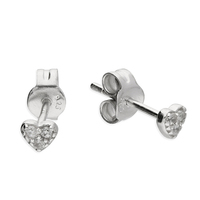 Sterling Silver Earring  Tiny triple cubic zirconia heart stud
