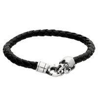 Sterling Silver Bracelet 22cm/8.5" black leather squid head clasp